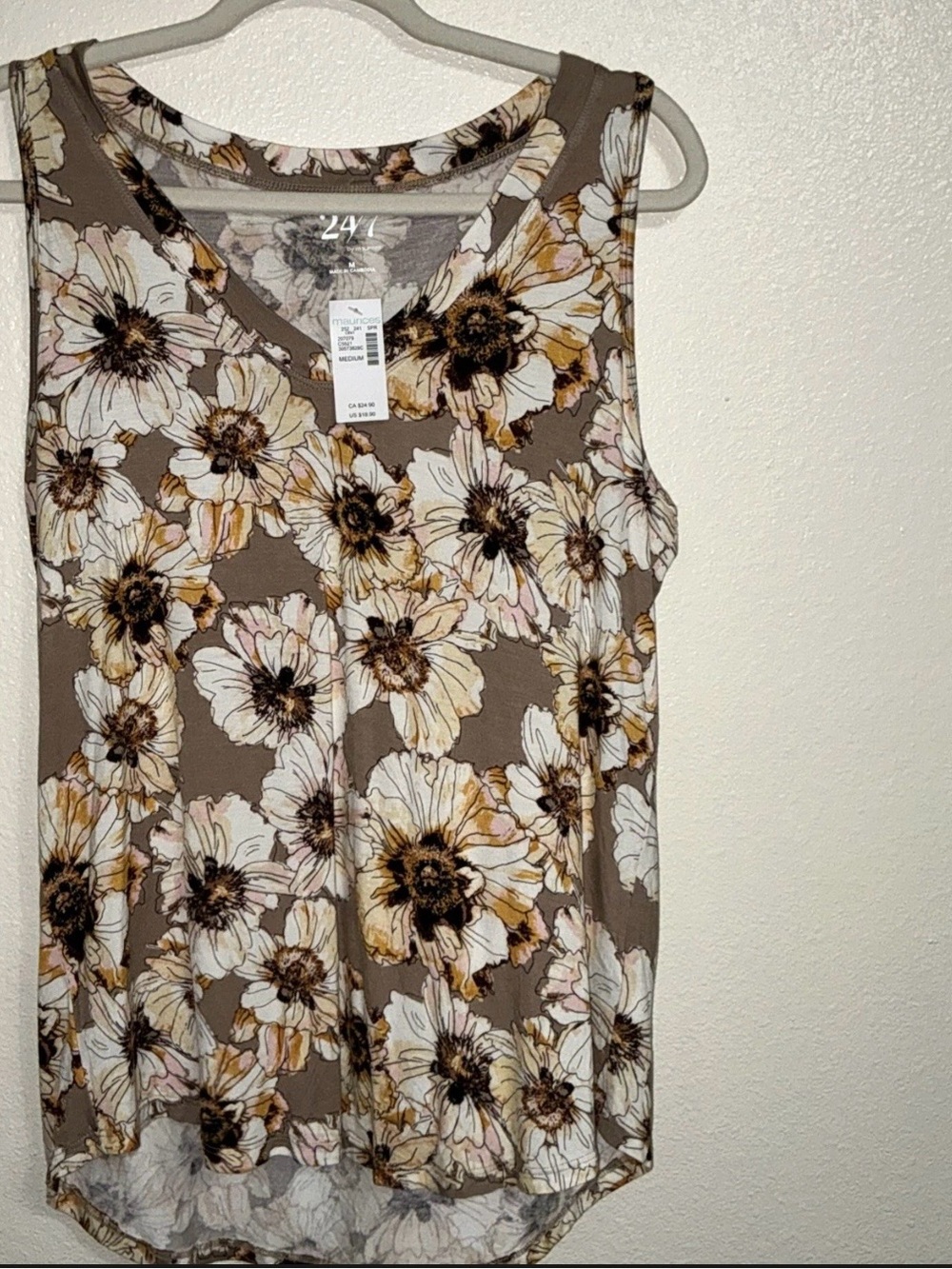Maurices Taupe Floral V-Neck Tank Top
